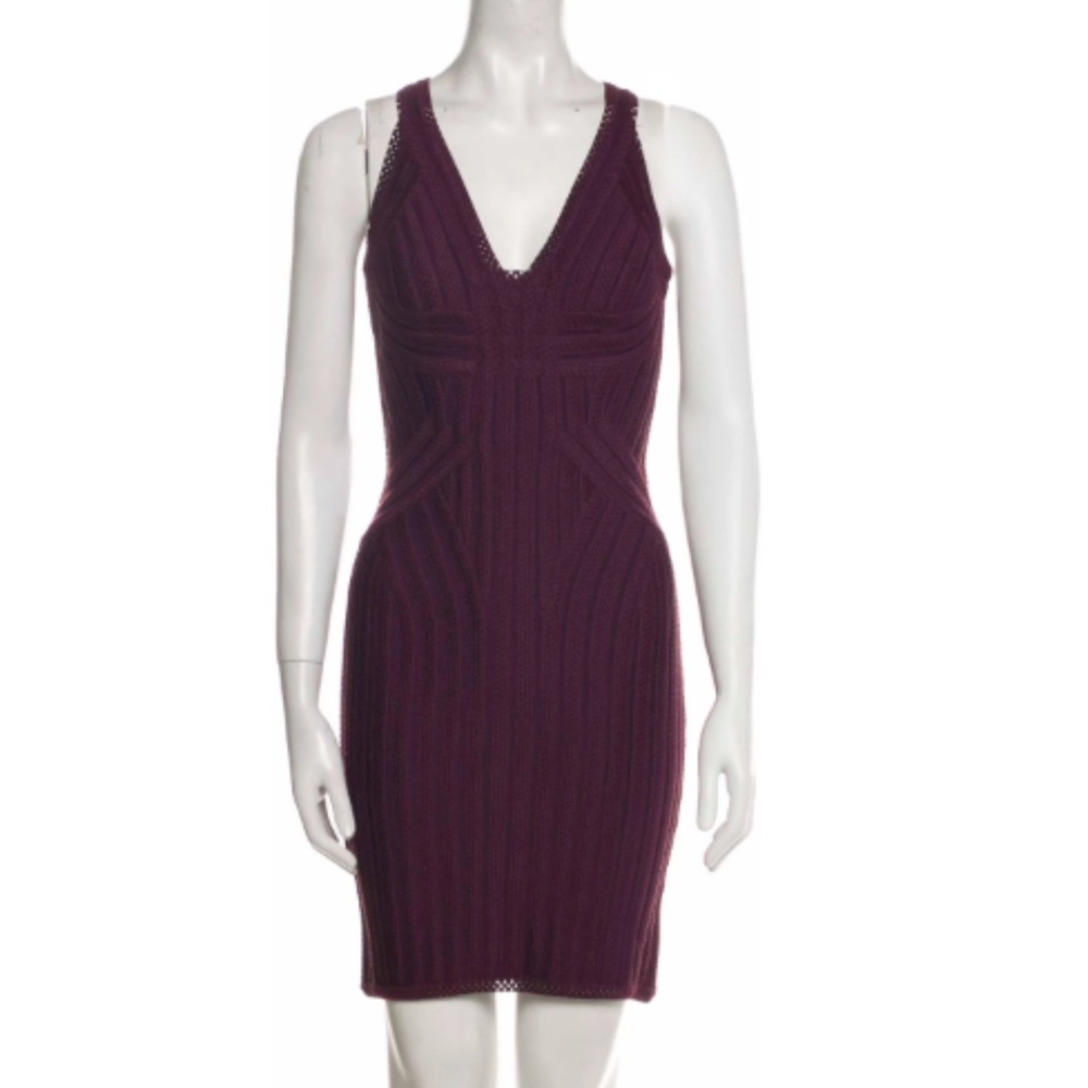 Herve Leger NWT wine v-neck mini dress